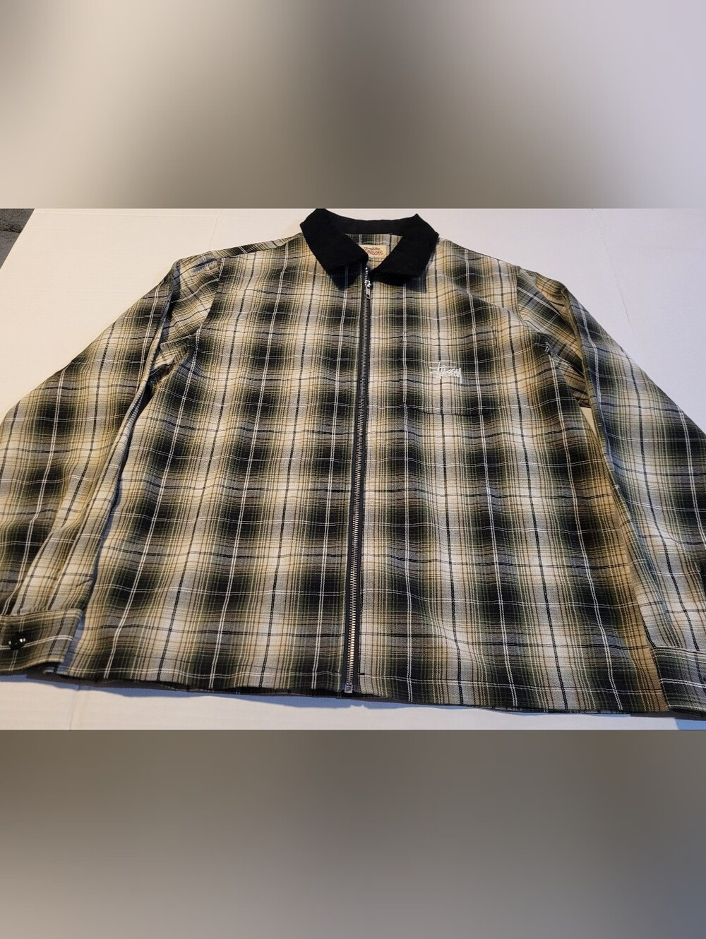 Stussy Frank Plaid Zip Shirt Taupe Mens Size Large